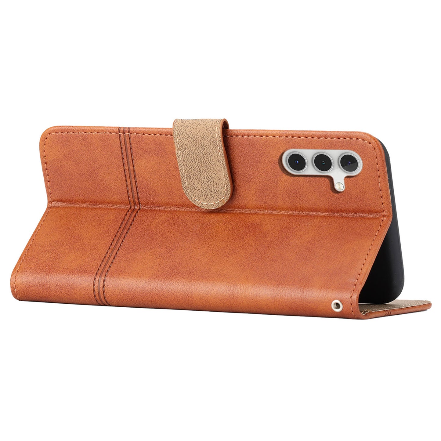 For Samsung Galaxy A04s 4G (164.7 x 76.7 x 9.1 mm) Anti-scratch Phone Shell Cowhide Texture PU Leather Sewing Line Decor Wallet  Stand Case