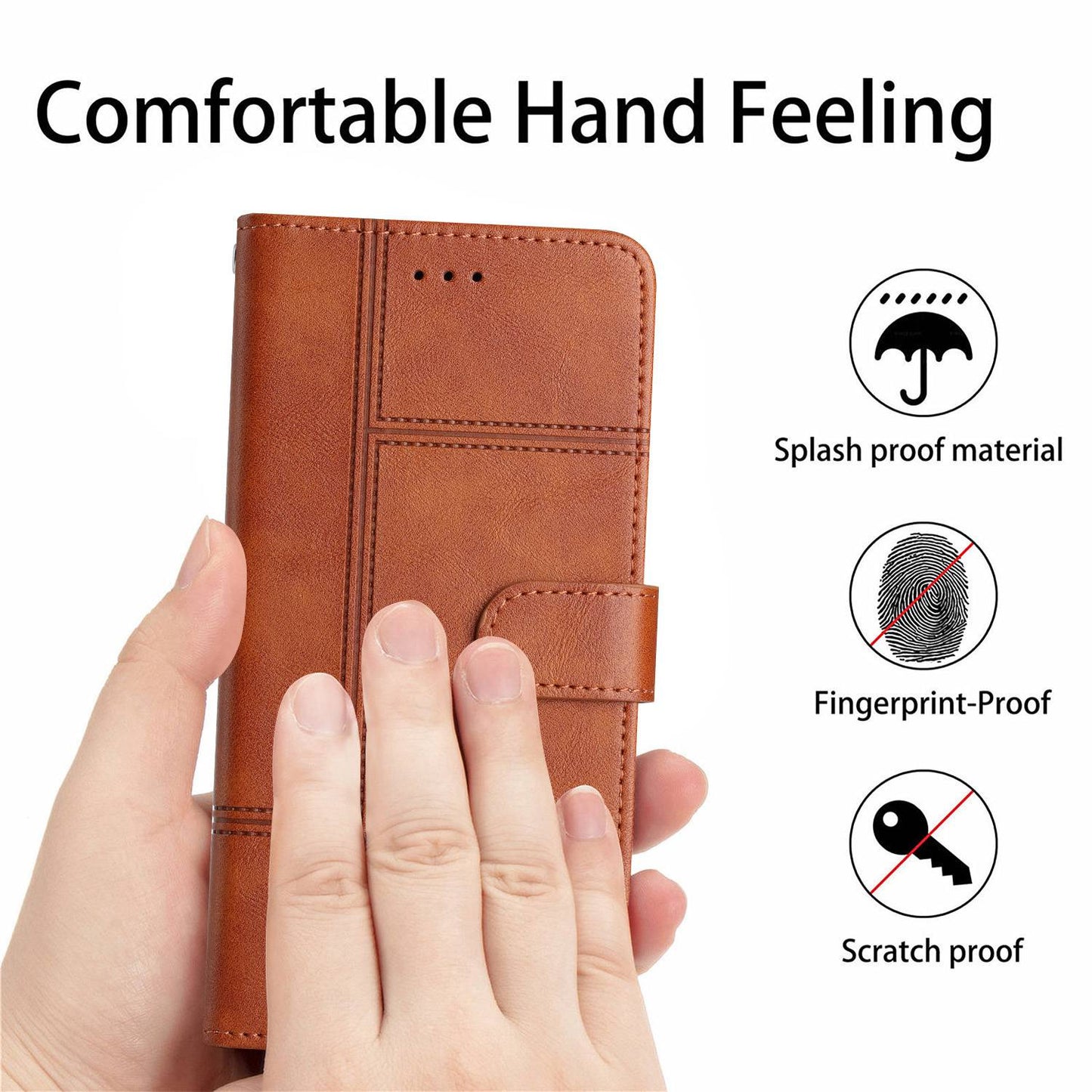 For Samsung Galaxy A04s 4G (164.7 x 76.7 x 9.1 mm) Anti-scratch Phone Shell Cowhide Texture PU Leather Sewing Line Decor Wallet  Stand Case