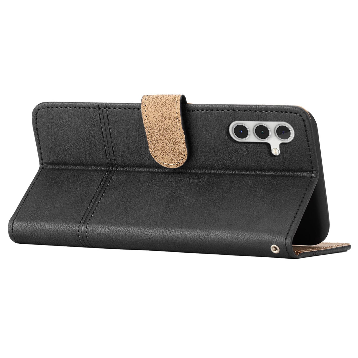 For Samsung Galaxy A04s 4G (164.7 x 76.7 x 9.1 mm) Anti-scratch Phone Shell Cowhide Texture PU Leather Sewing Line Decor Wallet  Stand Case