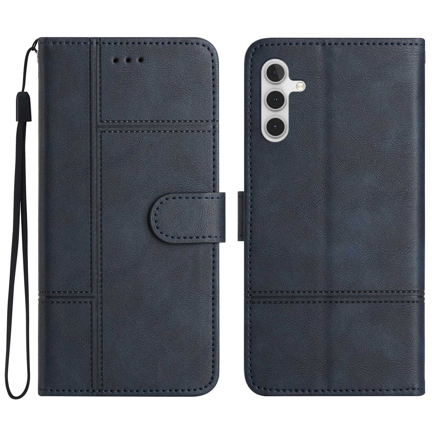 For Samsung Galaxy A04s 4G (164.7 x 76.7 x 9.1 mm) Anti-scratch Phone Shell Cowhide Texture PU Leather Sewing Line Decor Wallet  Stand Case