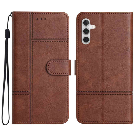 For Samsung Galaxy A04s 4G (164.7 x 76.7 x 9.1 mm) Anti-scratch Phone Shell Cowhide Texture PU Leather Sewing Line Decor Wallet  Stand Case