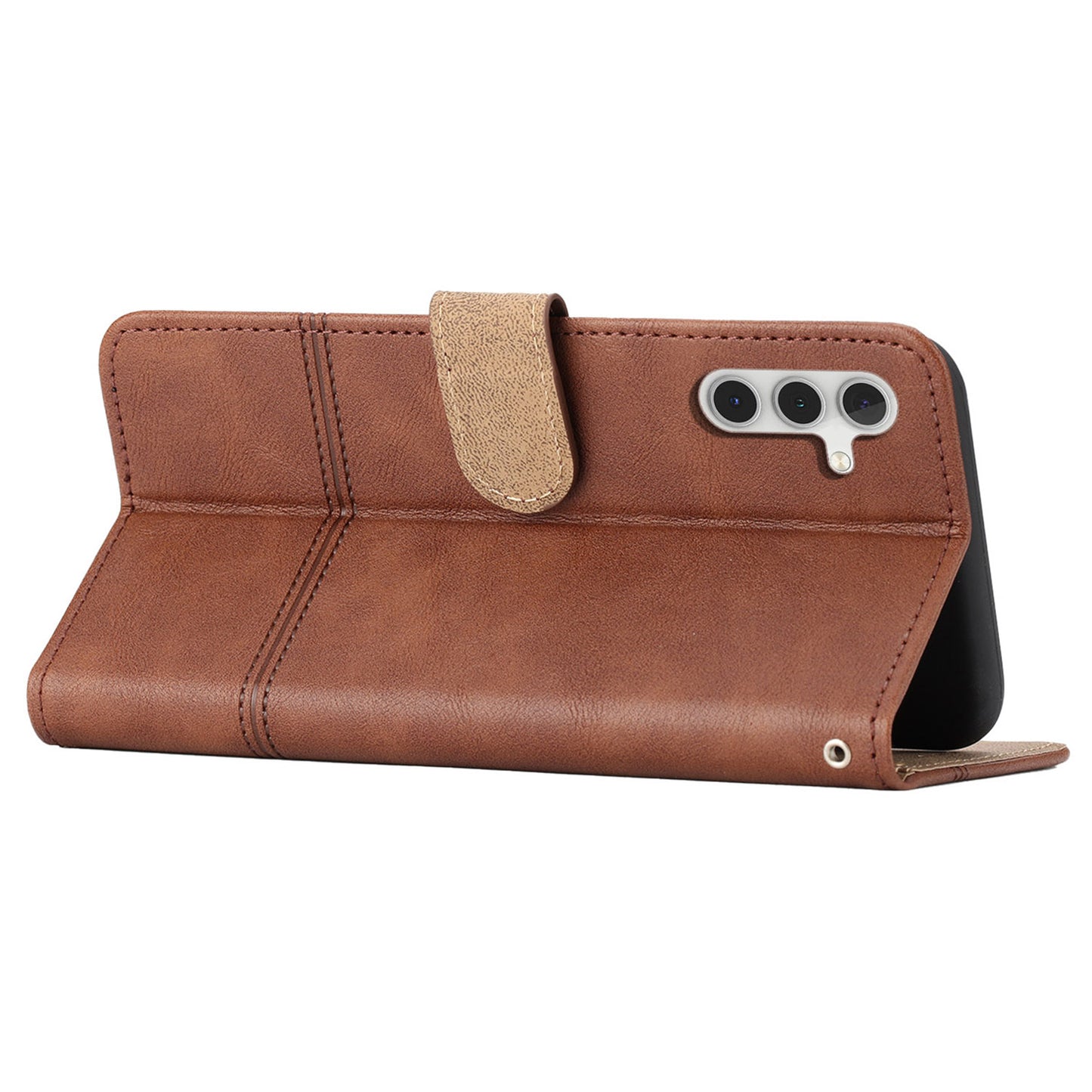 For Samsung Galaxy A04s 4G (164.7 x 76.7 x 9.1 mm) Anti-scratch Phone Shell Cowhide Texture PU Leather Sewing Line Decor Wallet  Stand Case