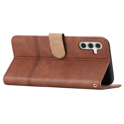 For Samsung Galaxy A04s 4G (164.7 x 76.7 x 9.1 mm) Anti-scratch Phone Shell Cowhide Texture PU Leather Sewing Line Decor Wallet  Stand Case