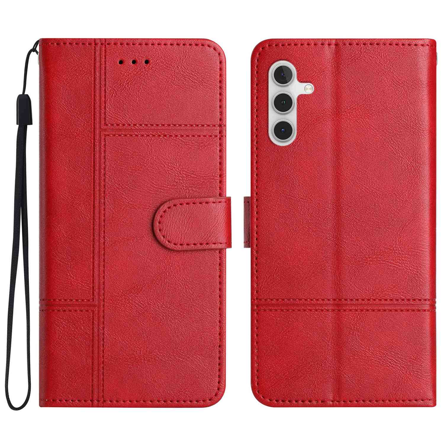 For Samsung Galaxy A04s 4G (164.7 x 76.7 x 9.1 mm) Anti-scratch Phone Shell Cowhide Texture PU Leather Sewing Line Decor Wallet  Stand Case