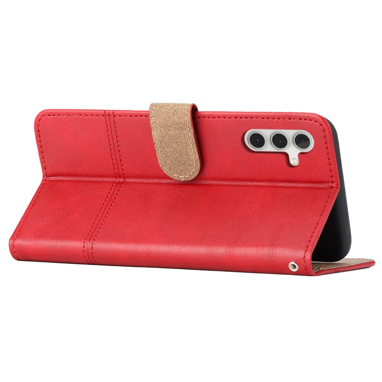 For Samsung Galaxy A04s 4G (164.7 x 76.7 x 9.1 mm) Anti-scratch Phone Shell Cowhide Texture PU Leather Sewing Line Decor Wallet  Stand Case