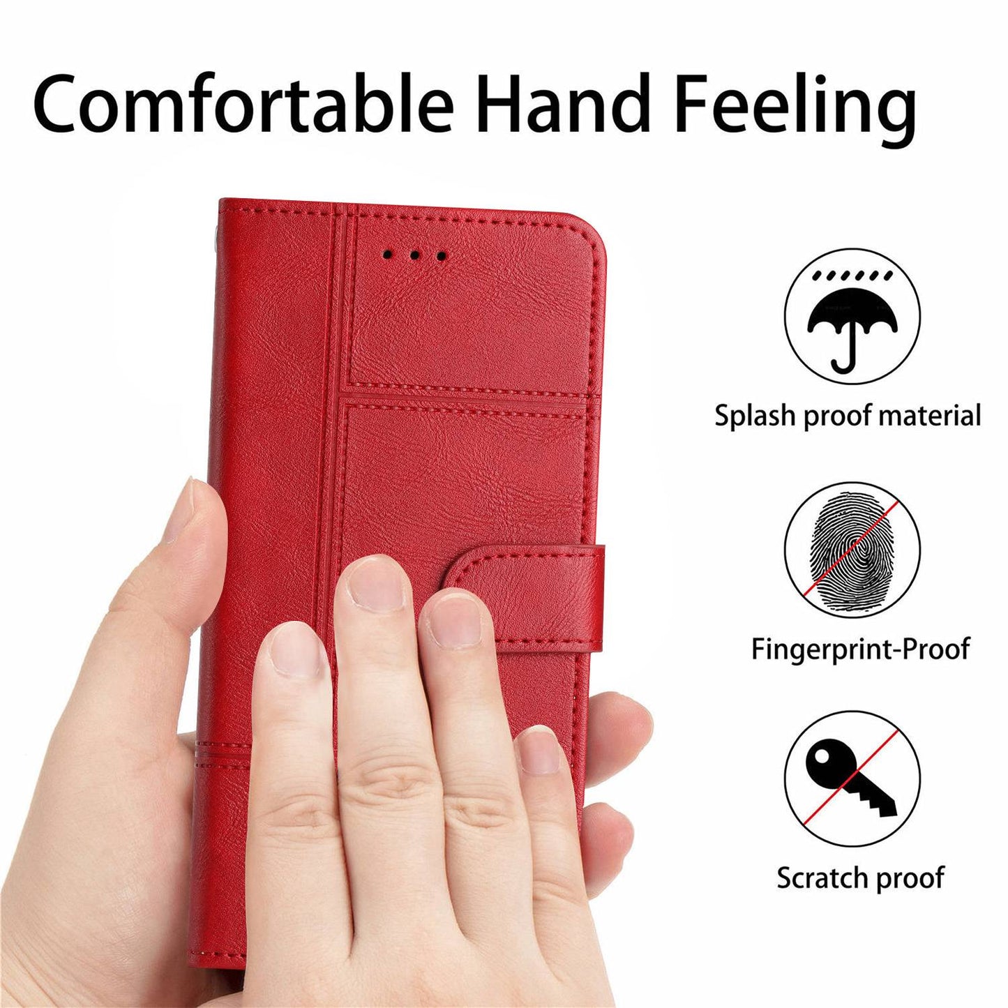 For Samsung Galaxy A04s 4G (164.7 x 76.7 x 9.1 mm) Anti-scratch Phone Shell Cowhide Texture PU Leather Sewing Line Decor Wallet  Stand Case