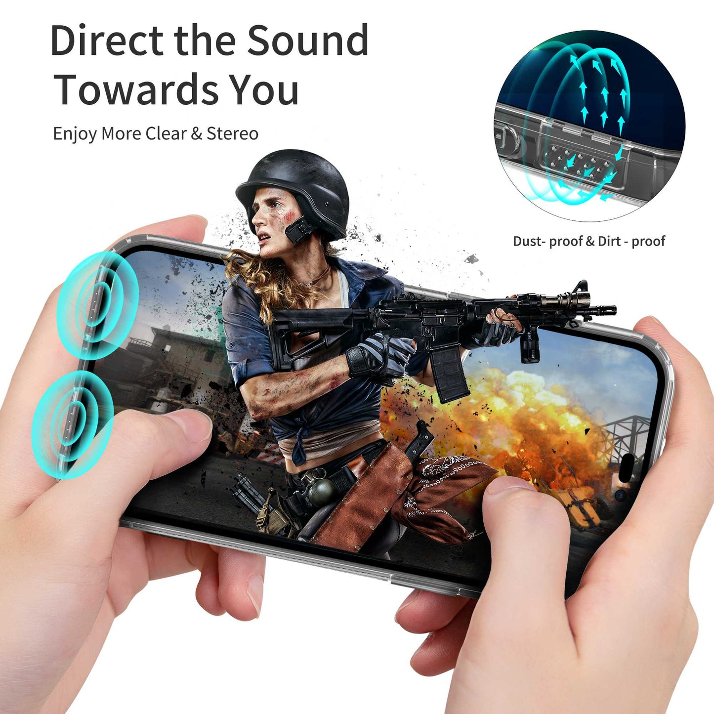 LEEU DESIGN For iPhone 13 Pro 6.1 inch Dust Plug Design 6D Sound Hole Air Cushion Soft TPU Back Case Phone Cover