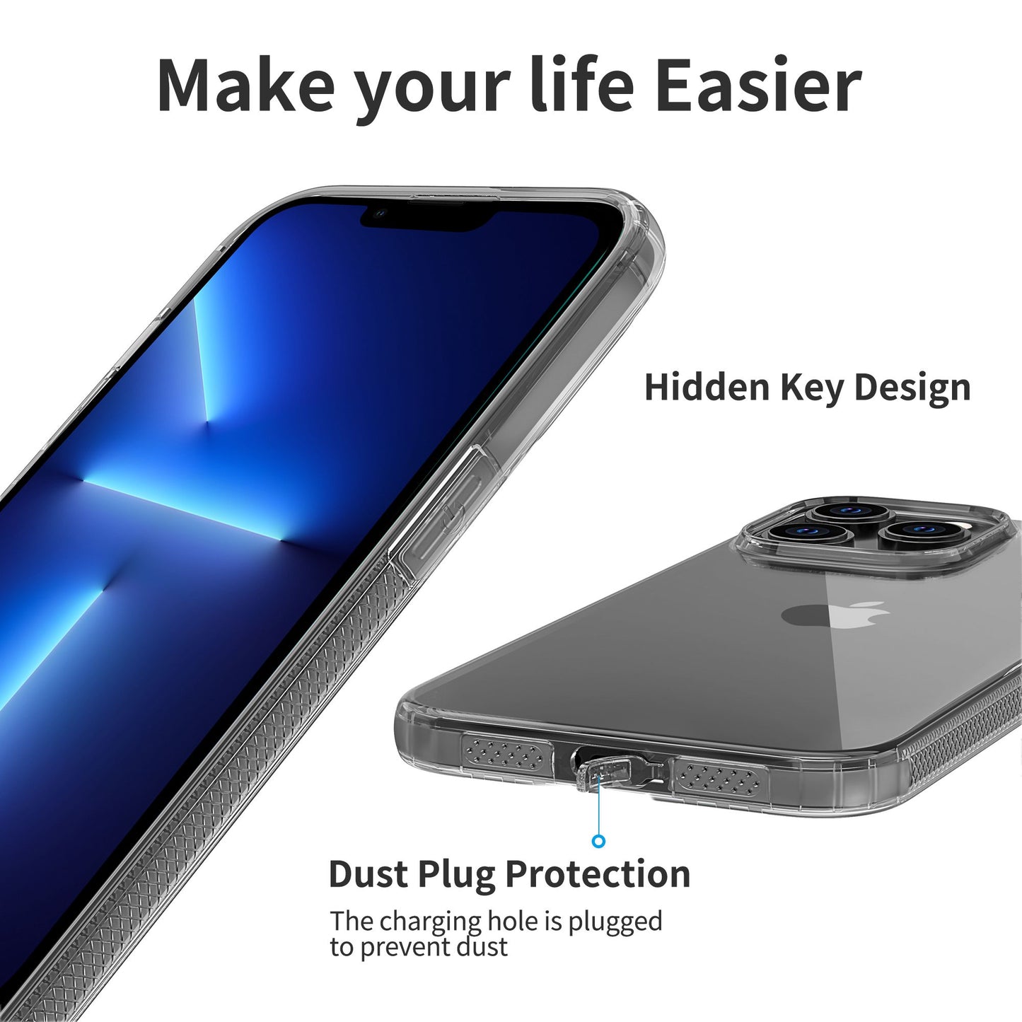 LEEU DESIGN For iPhone 13 Pro 6.1 inch Dust Plug Design 6D Sound Hole Air Cushion Soft TPU Back Case Phone Cover