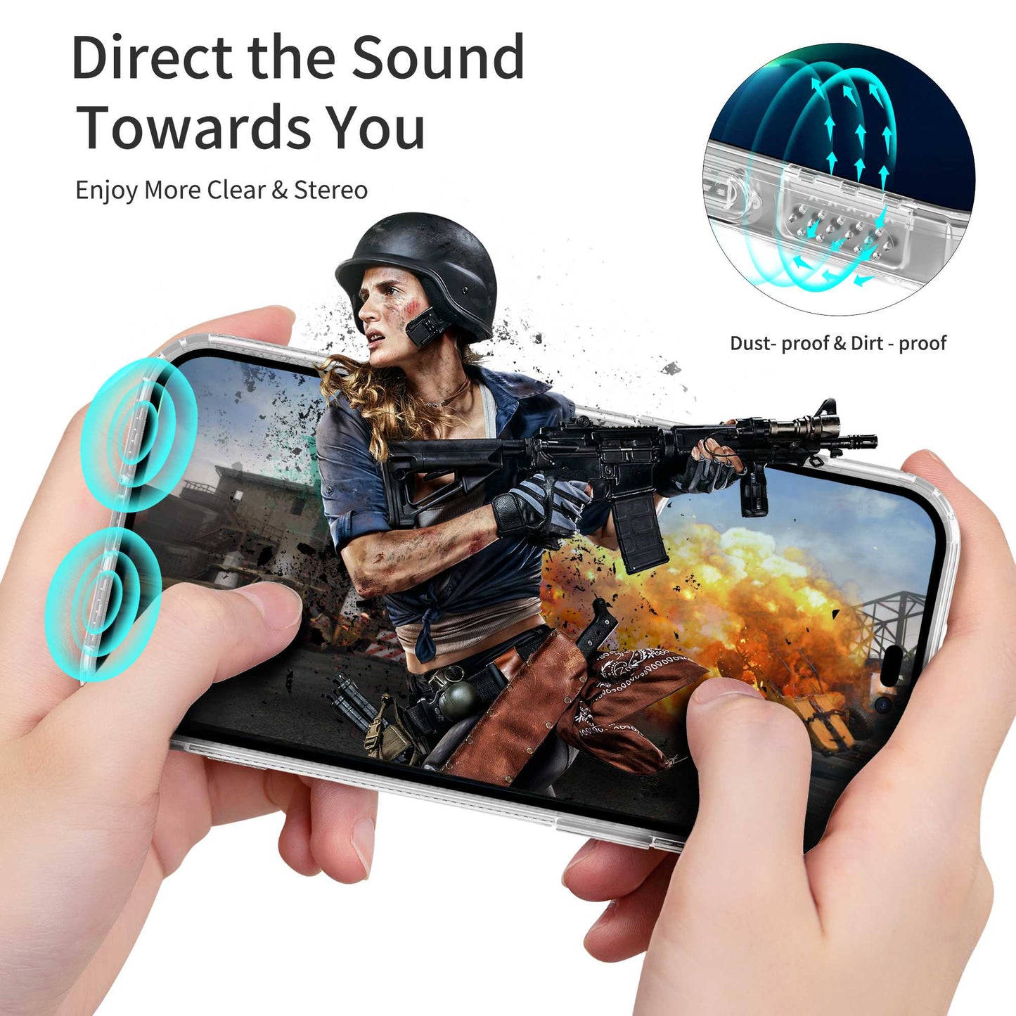 LEEU DESIGN For iPhone 13 Pro 6.1 inch Dust Plug Design 6D Sound Hole Air Cushion Soft TPU Back Case Phone Cover
