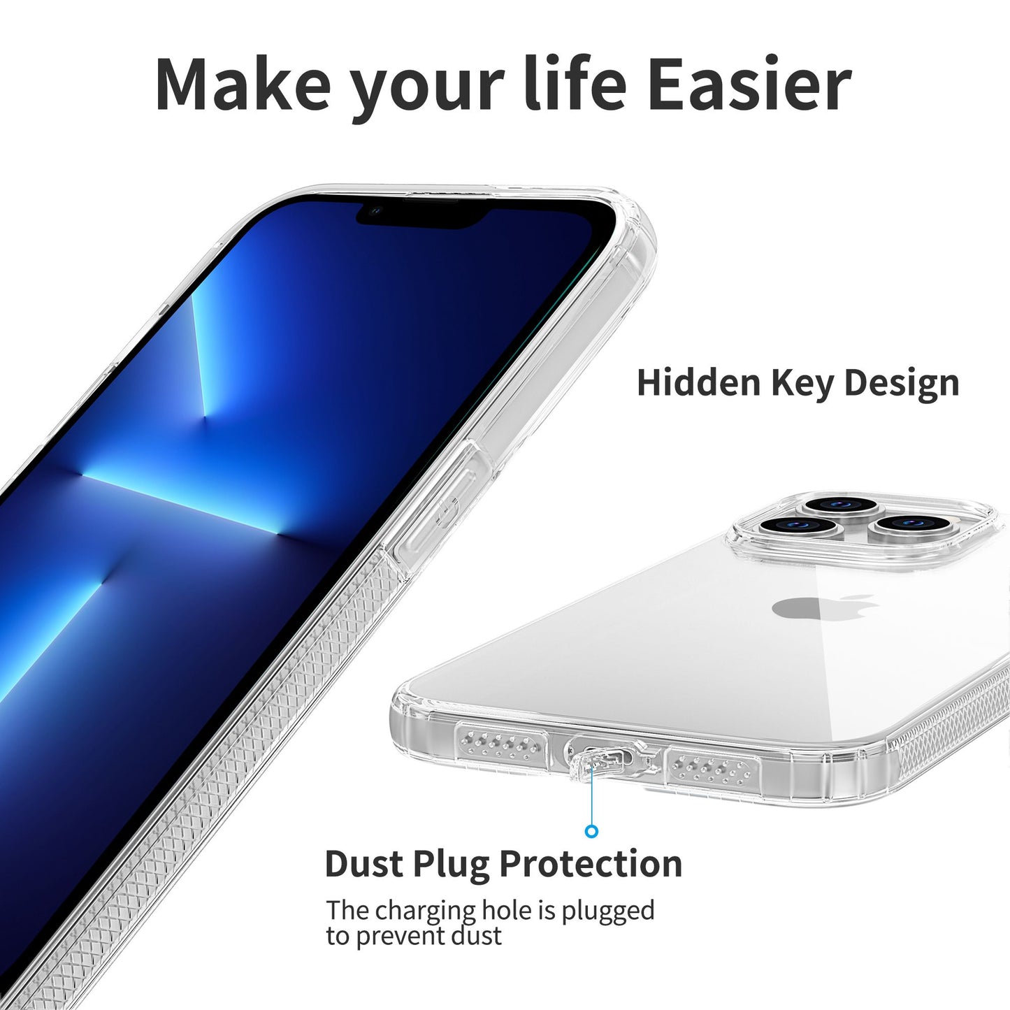 LEEU DESIGN For iPhone 13 Pro 6.1 inch Dust Plug Design 6D Sound Hole Air Cushion Soft TPU Back Case Phone Cover