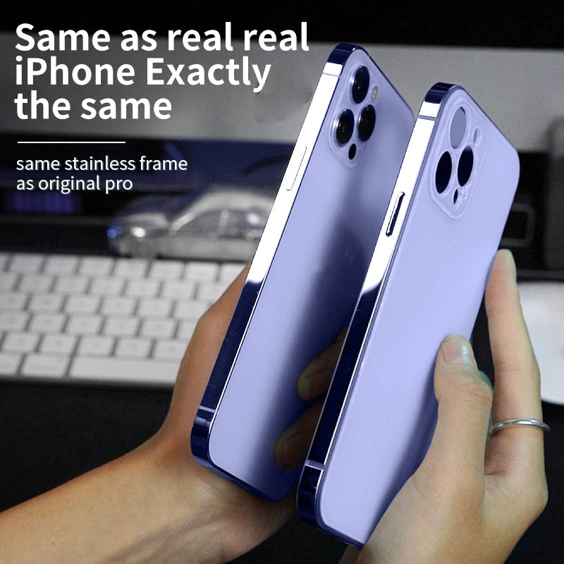 IM-CHEN Anti-Scratch Phone Case for iPhone 13 Pro Max 6.7 inch Shockproof Slim Case PC Back Stainless-Steel Frame Phone Cover
