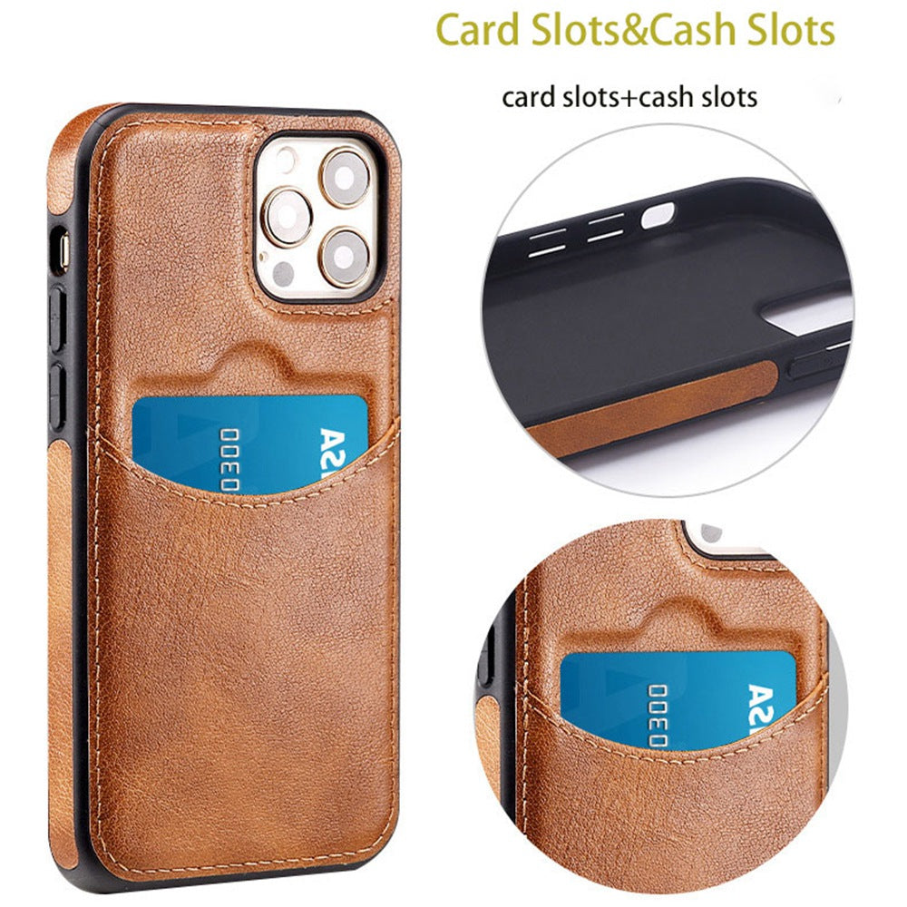 For iPhone 13 Pro 6.1 inch PU Leather+TPU Shockproof Phone Cover Business Style Card Slot Phone Shell