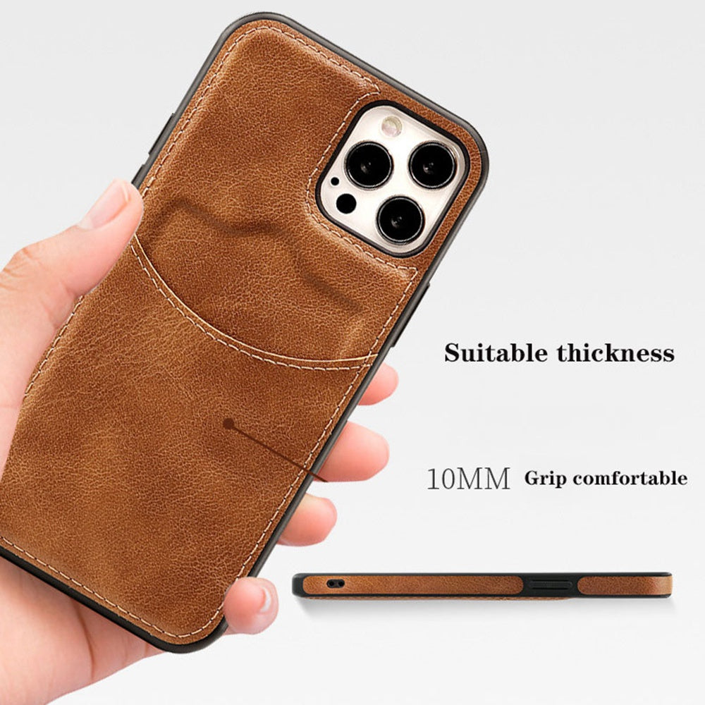 For iPhone 13 Pro 6.1 inch PU Leather+TPU Shockproof Phone Cover Business Style Card Slot Phone Shell