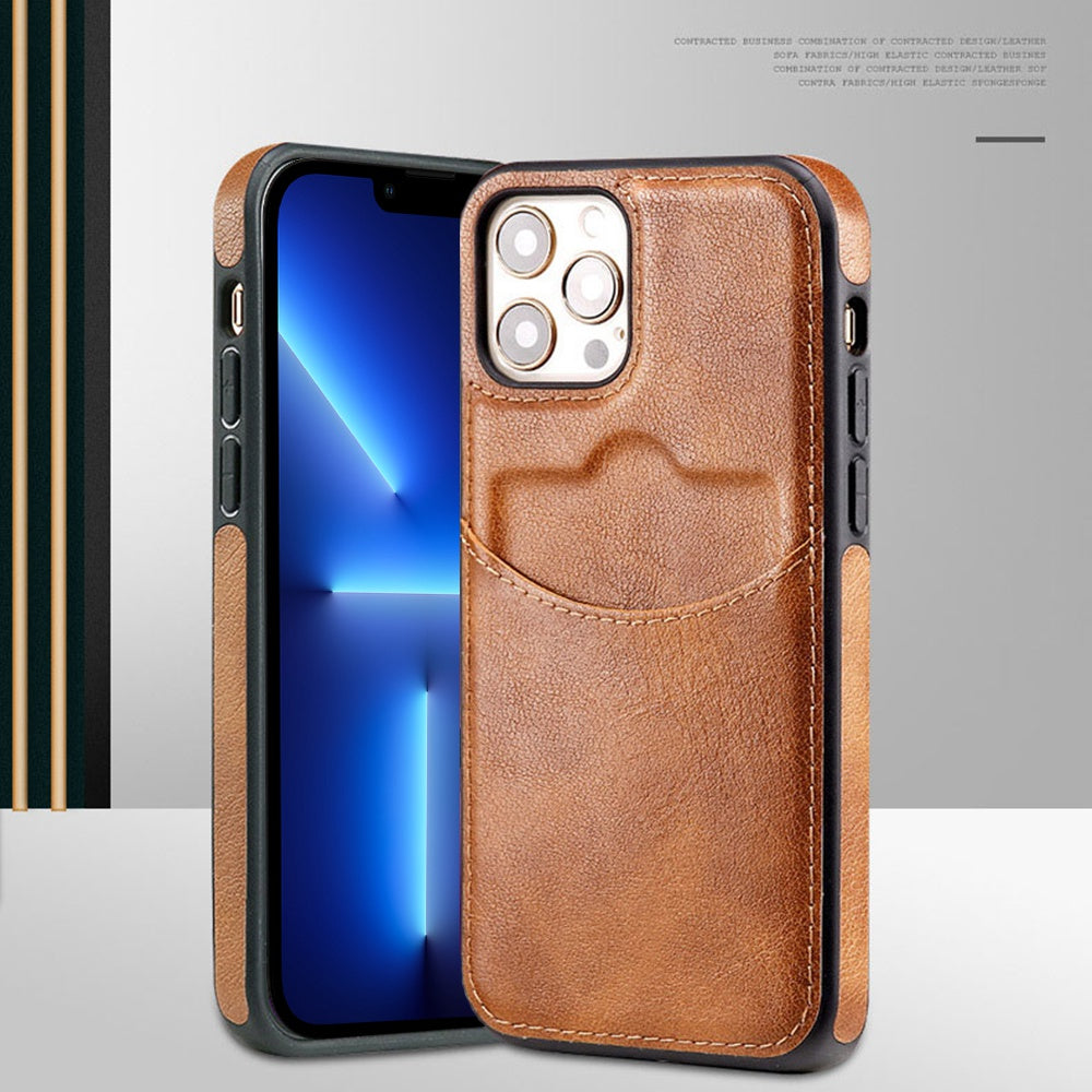 For iPhone 13 Pro 6.1 inch PU Leather+TPU Shockproof Phone Cover Business Style Card Slot Phone Shell