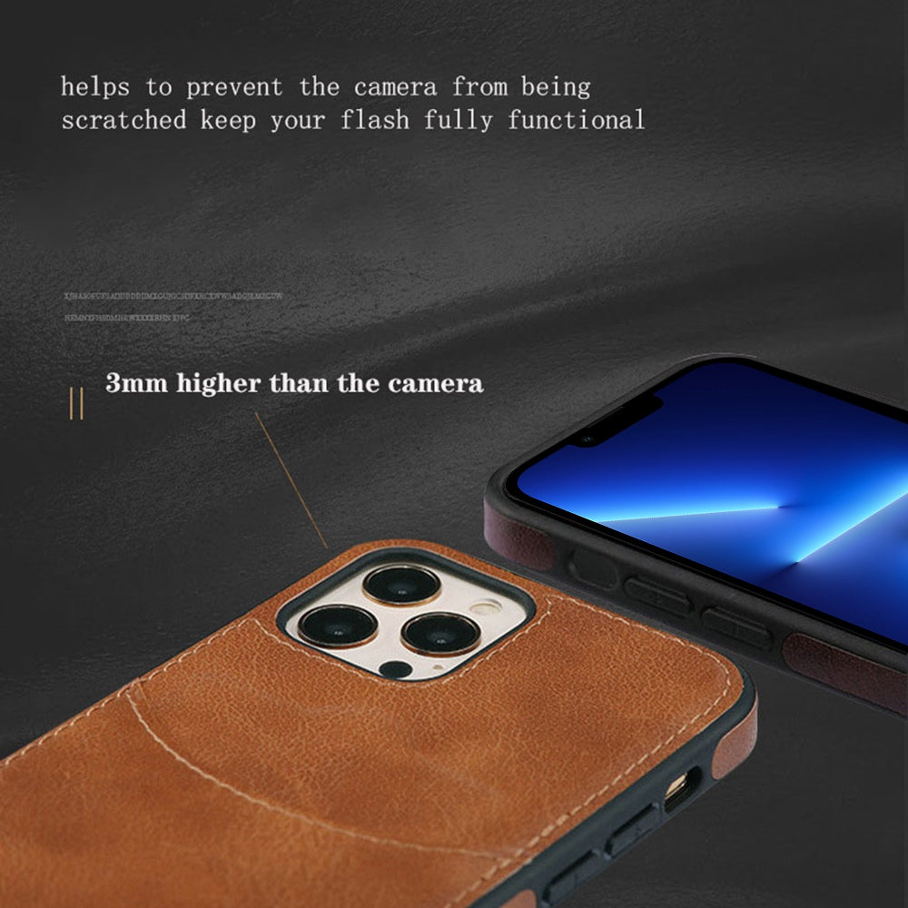 For iPhone 13 Pro 6.1 inch PU Leather+TPU Shockproof Phone Cover Business Style Card Slot Phone Shell