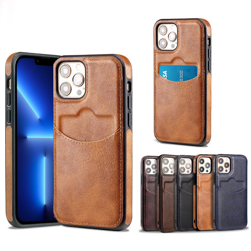 For iPhone 13 Pro 6.1 inch PU Leather+TPU Shockproof Phone Cover Business Style Card Slot Phone Shell