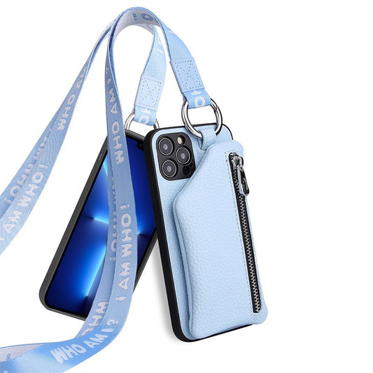 For iPhone 13 Pro Max 6.7 inch Detachable Wallet Drop Proof PU Leather Coated TPU Phone Case Zipper Pocket Protective Cover with Lanyard