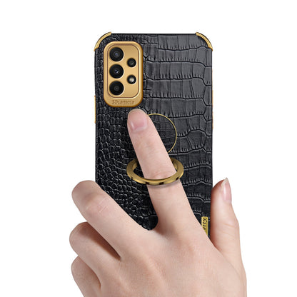 For Samsung Galaxy A23 5G Crocodile Texture Electroplating Phone Case Ring Kickstand PU Leather Coated TPU Cover
