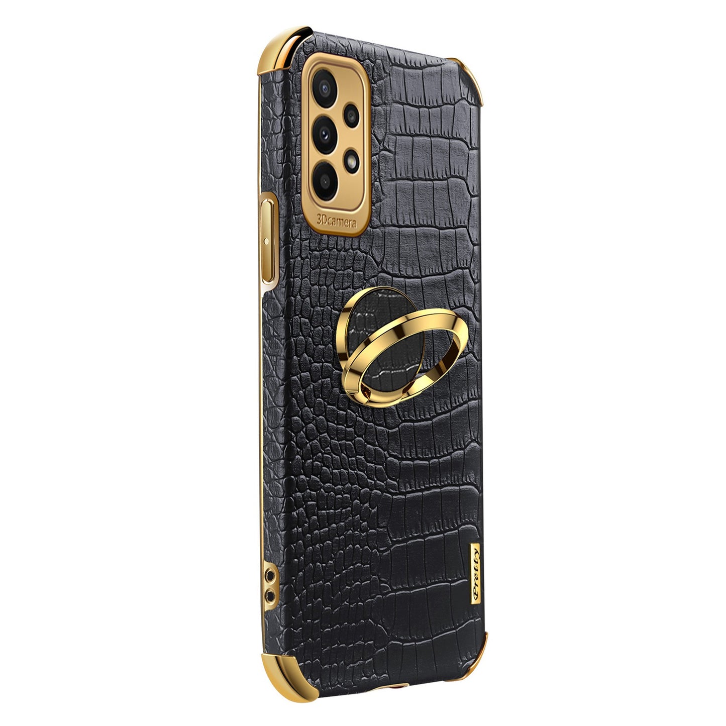 For Samsung Galaxy A23 5G Crocodile Texture Electroplating Phone Case Ring Kickstand PU Leather Coated TPU Cover