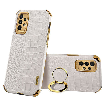 For Samsung Galaxy A23 5G Crocodile Texture Electroplating Phone Case Ring Kickstand PU Leather Coated TPU Cover