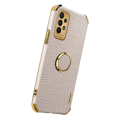 For Samsung Galaxy A23 5G Crocodile Texture Electroplating Phone Case Ring Kickstand PU Leather Coated TPU Cover