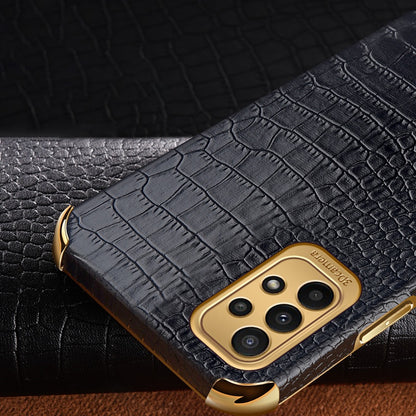 For Samsung Galaxy A23 5G Crocodile Texture Electroplating Phone Case Ring Kickstand PU Leather Coated TPU Cover