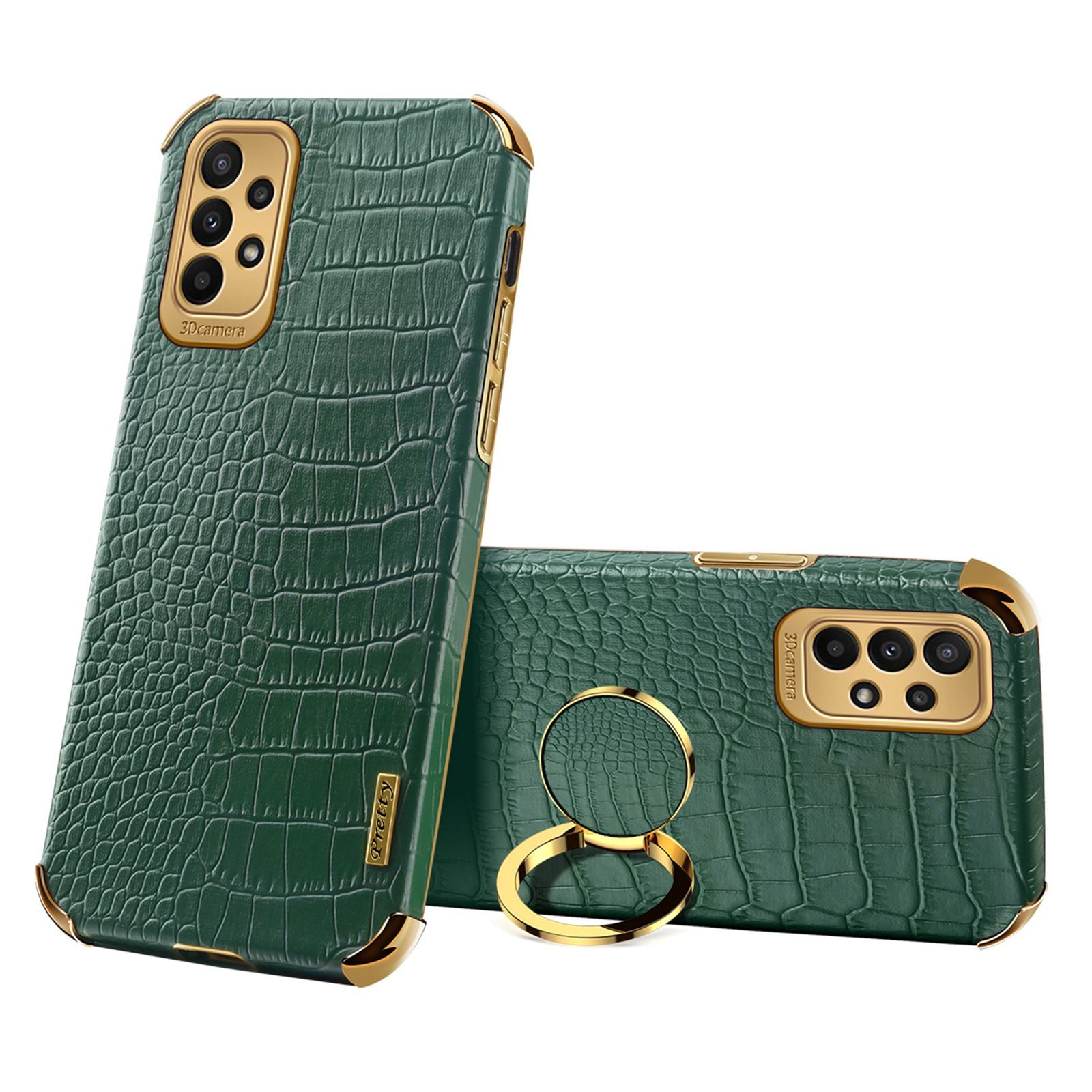 For Samsung Galaxy A23 5G Crocodile Texture Electroplating Phone Case Ring Kickstand PU Leather Coated TPU Cover