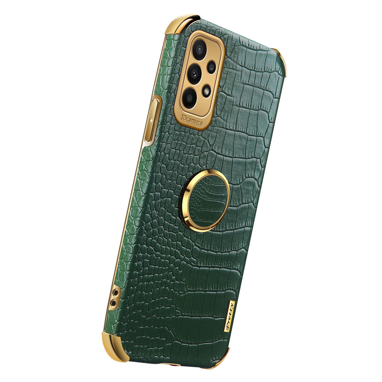 For Samsung Galaxy A23 5G Crocodile Texture Electroplating Phone Case Ring Kickstand PU Leather Coated TPU Cover
