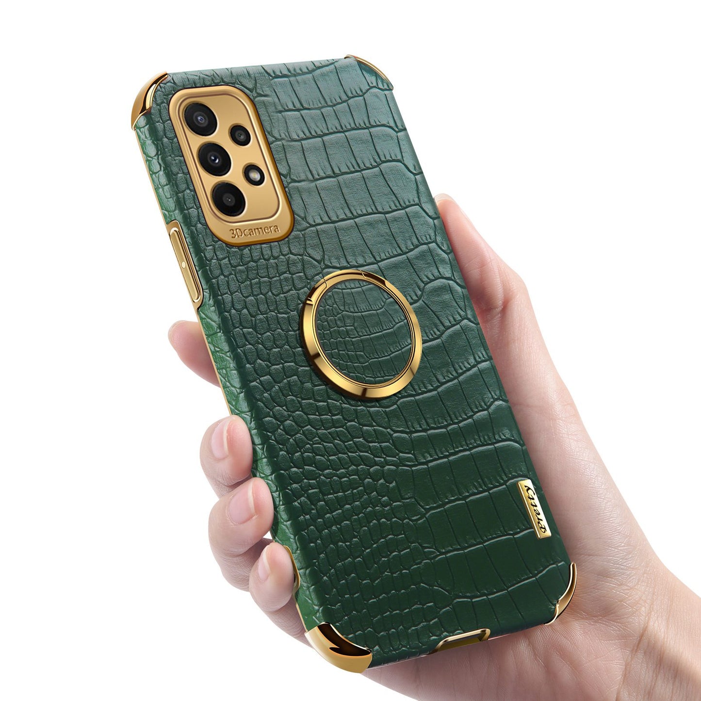 For Samsung Galaxy A23 5G Crocodile Texture Electroplating Phone Case Ring Kickstand PU Leather Coated TPU Cover