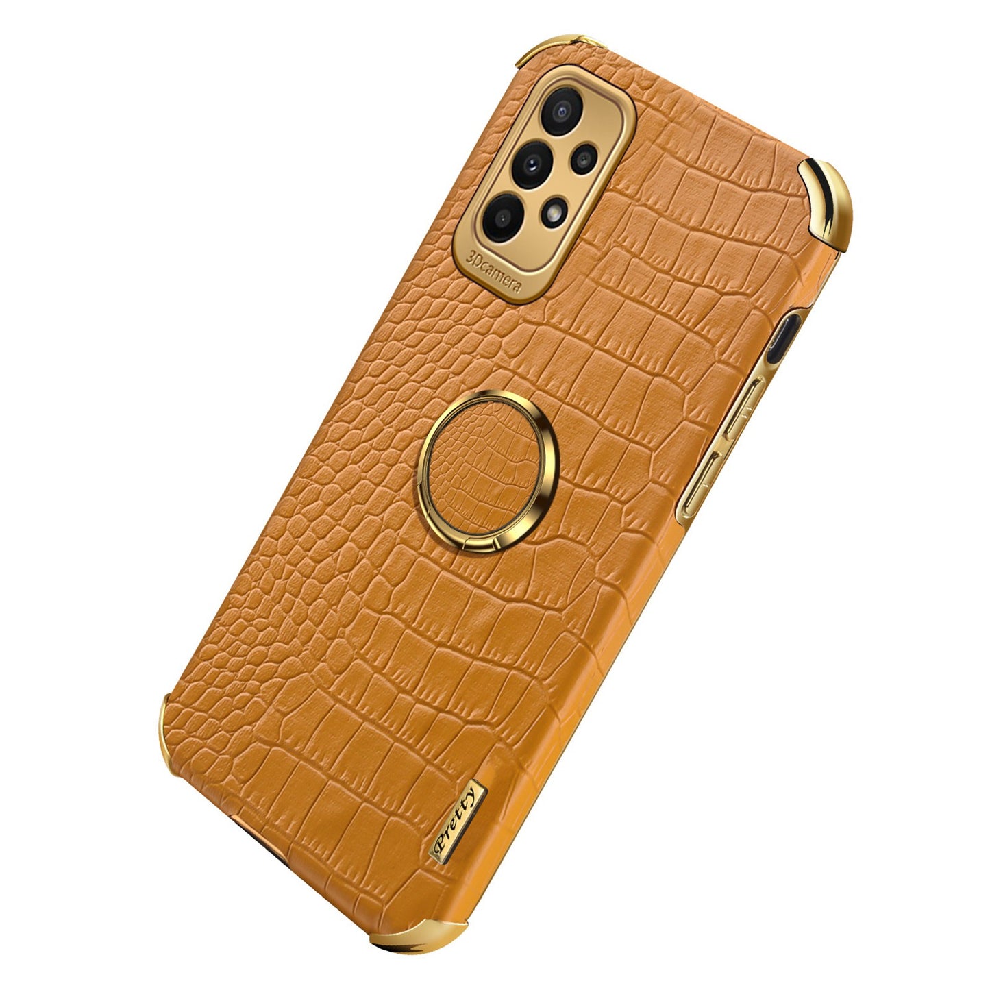 For Samsung Galaxy A23 5G Crocodile Texture Electroplating Phone Case Ring Kickstand PU Leather Coated TPU Cover