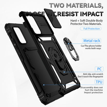 Metal Kickstand Phone Case for Samsung Galaxy A32 4G (EU Version), Shockproof PC + TPU Cover with Slide Camera Protection