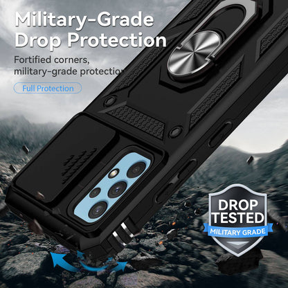 Metal Kickstand Phone Case for Samsung Galaxy A32 4G (EU Version), Shockproof PC + TPU Cover with Slide Camera Protection