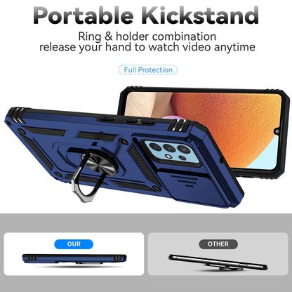 Metal Kickstand Phone Case for Samsung Galaxy A32 4G (EU Version), Shockproof PC + TPU Cover with Slide Camera Protection