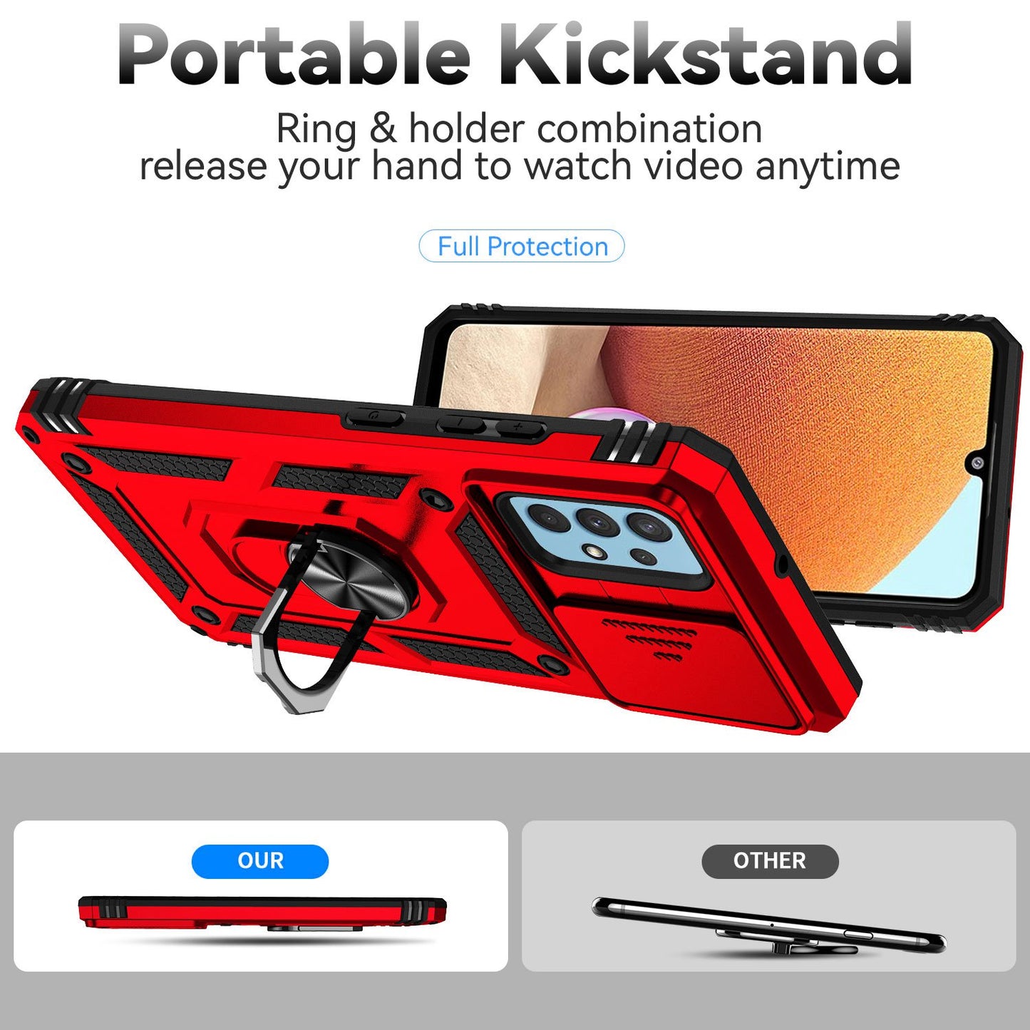 Metal Kickstand Phone Case for Samsung Galaxy A32 4G (EU Version), Shockproof PC + TPU Cover with Slide Camera Protection
