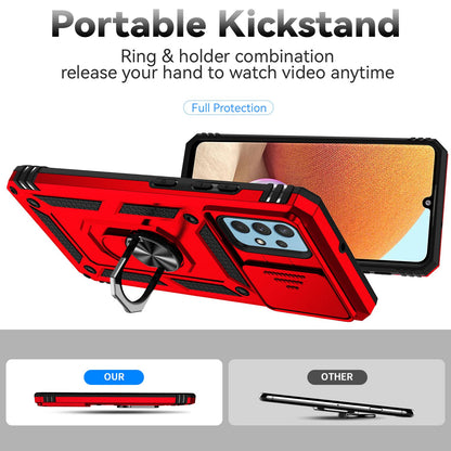 Metal Kickstand Phone Case for Samsung Galaxy A32 4G (EU Version), Shockproof PC + TPU Cover with Slide Camera Protection