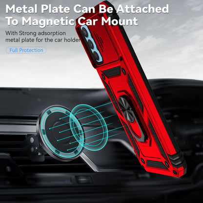 Metal Kickstand Phone Case for Samsung Galaxy A32 4G (EU Version), Shockproof PC + TPU Cover with Slide Camera Protection