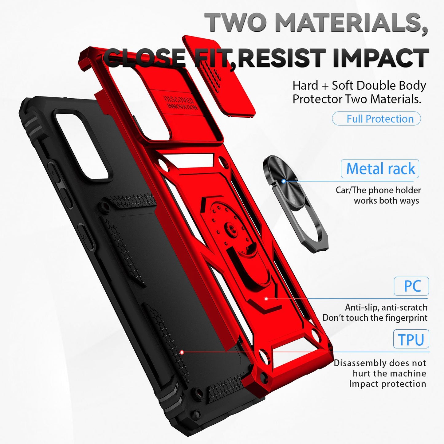 Metal Kickstand Phone Case for Samsung Galaxy A32 4G (EU Version), Shockproof PC + TPU Cover with Slide Camera Protection