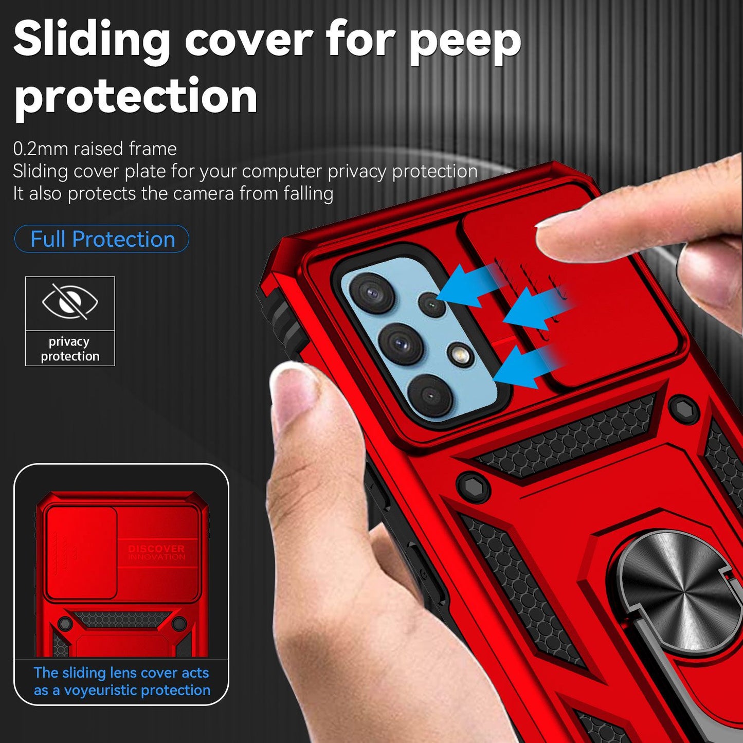 Metal Kickstand Phone Case for Samsung Galaxy A32 4G (EU Version), Shockproof PC + TPU Cover with Slide Camera Protection