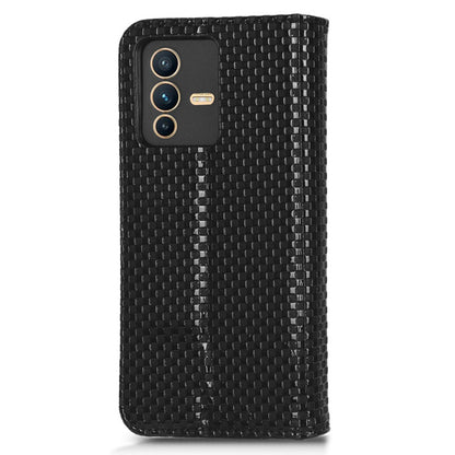 For vivo S12 Pro / V23 Pro 5G Anti-fall Magnetic Auto-absorbed Grid Texture PU Leather Stand Case Cell Phone Wallet Cover