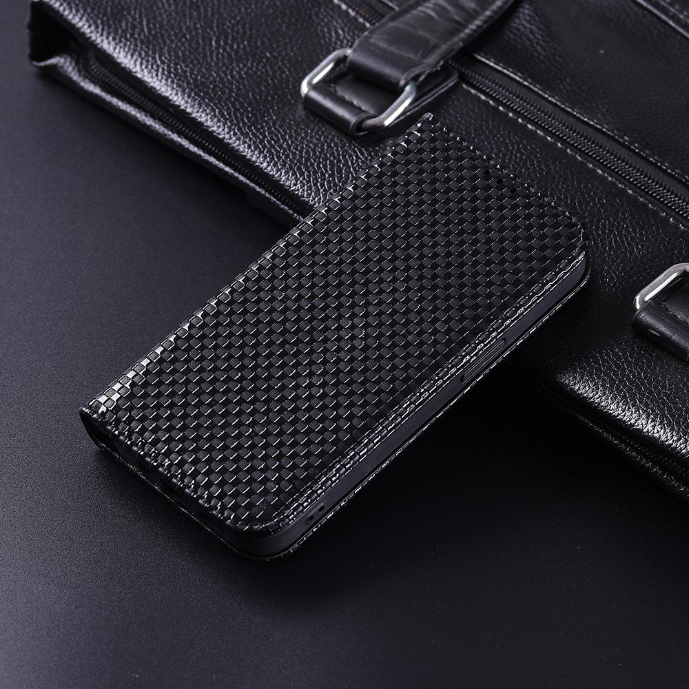 For Samsung Galaxy A12 / M12 PU Leather Stand Case, Grid Texture Magnetic Auto-absorbed Cell Phone Wallet Cover