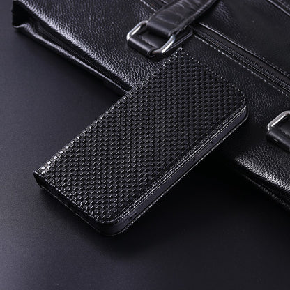 For Samsung Galaxy A12 / M12 PU Leather Stand Case, Grid Texture Magnetic Auto-absorbed Cell Phone Wallet Cover