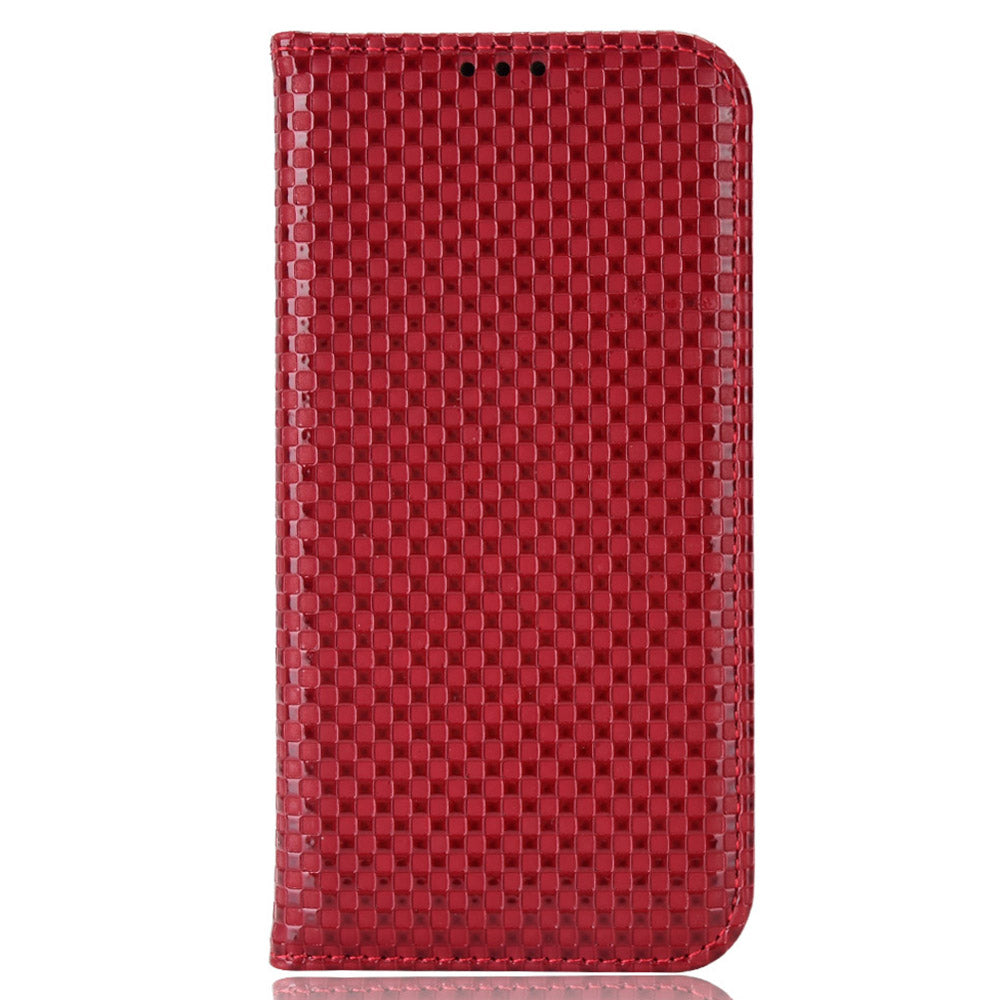 For Samsung Galaxy A12 / M12 PU Leather Stand Case, Grid Texture Magnetic Auto-absorbed Cell Phone Wallet Cover