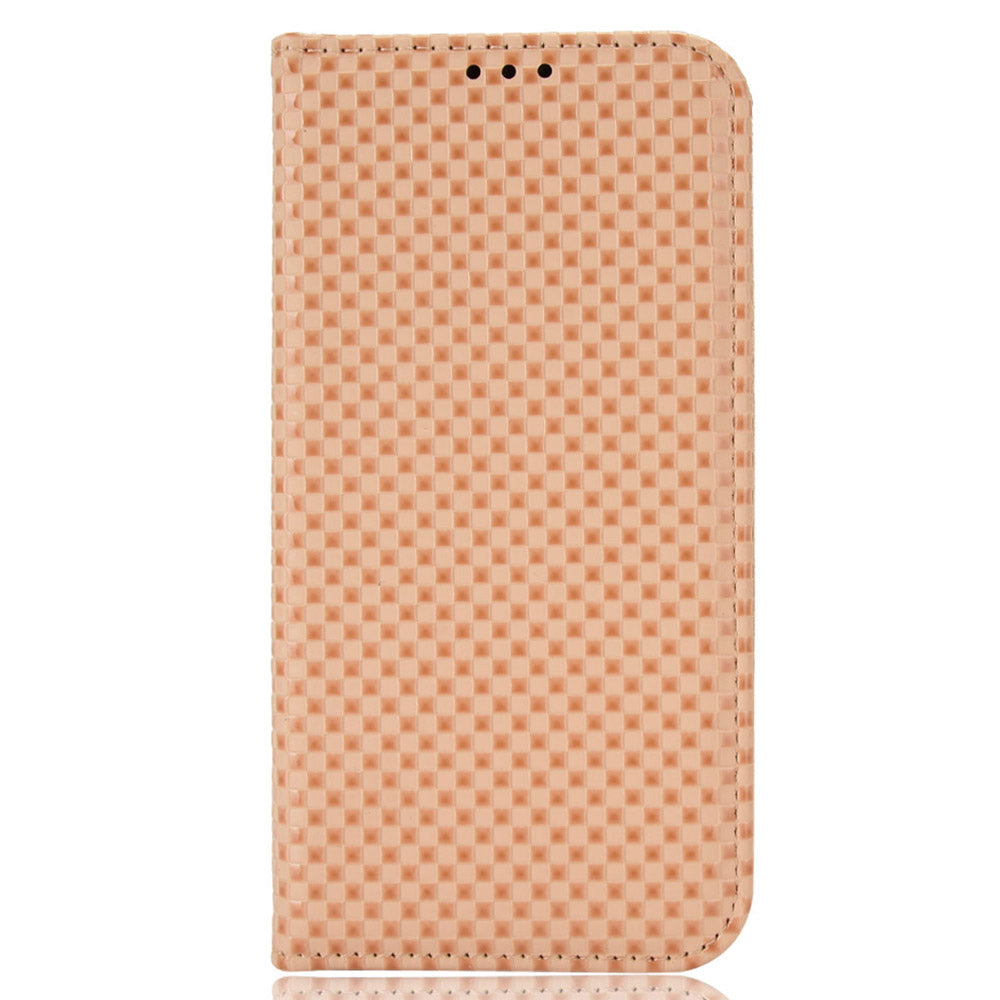 For Samsung Galaxy A12 / M12 PU Leather Stand Case, Grid Texture Magnetic Auto-absorbed Cell Phone Wallet Cover