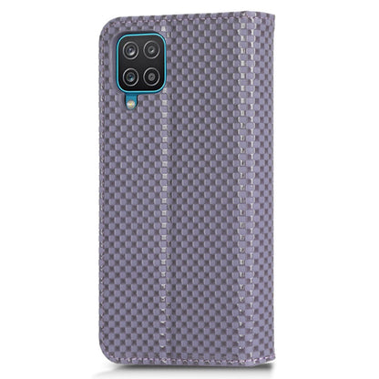 For Samsung Galaxy A12 / M12 PU Leather Stand Case, Grid Texture Magnetic Auto-absorbed Cell Phone Wallet Cover