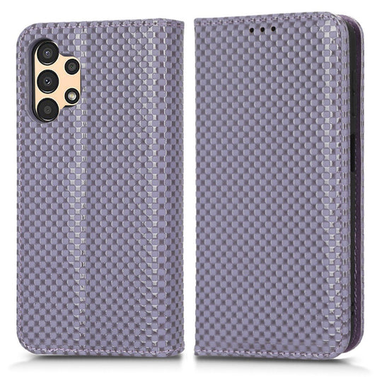 For Samsung Galaxy A13 4G Magnetic Auto-absorbed Grid Texture PU Leather Stand Case Cell Phone Wallet Cover