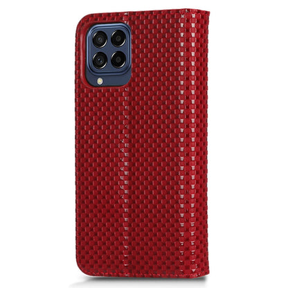 For Samsung Galaxy M53 5G PU Leather Wallet Case Magnetic Absorption Grid Texture Flip Folio Stand Phone Cover