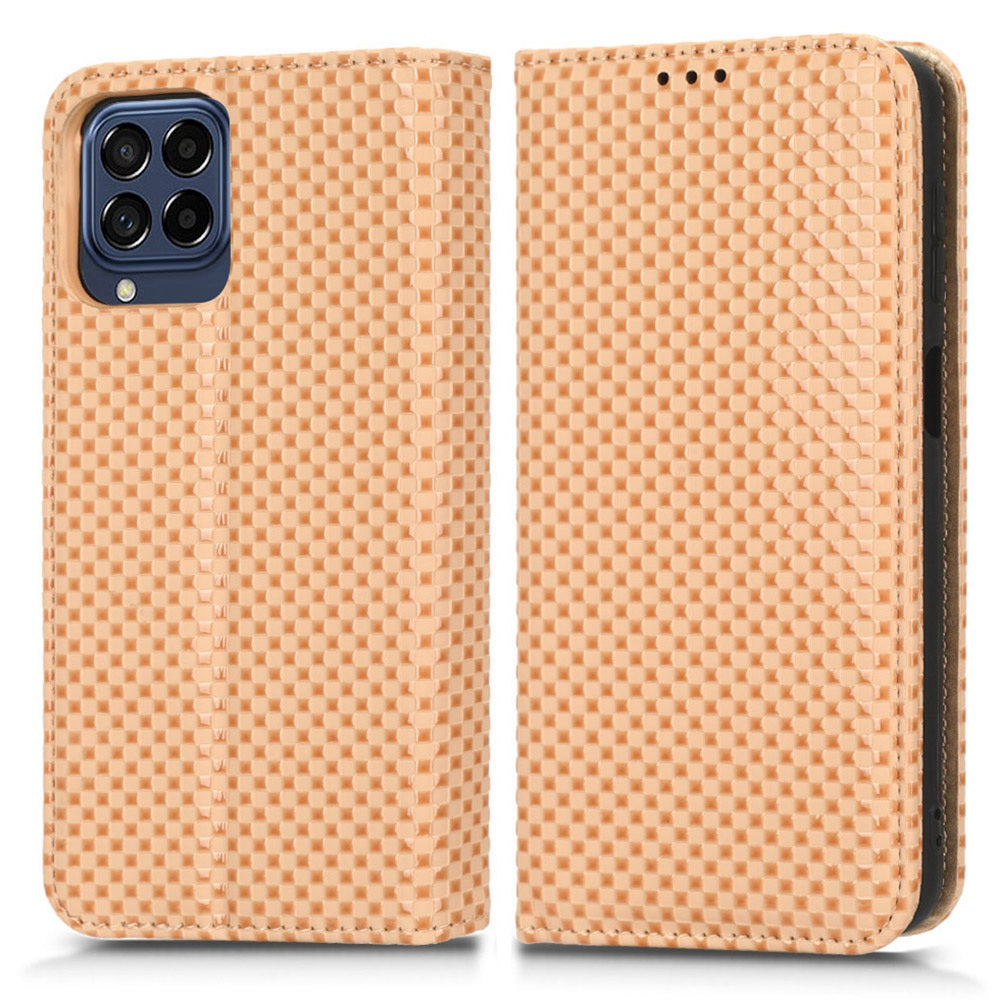 For Samsung Galaxy M53 5G PU Leather Wallet Case Magnetic Absorption Grid Texture Flip Folio Stand Phone Cover