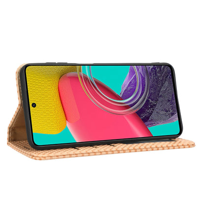 For Samsung Galaxy M53 5G PU Leather Wallet Case Magnetic Absorption Grid Texture Flip Folio Stand Phone Cover