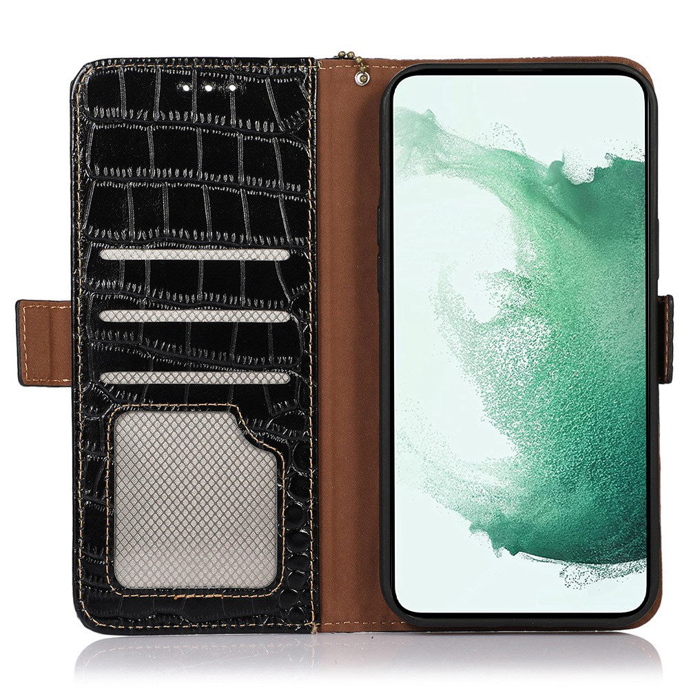 RFID Blocking Genuine Cowhide Leather Case for Nokia G400 5G, Crocodile Texture Stand Wallet Phone Cover