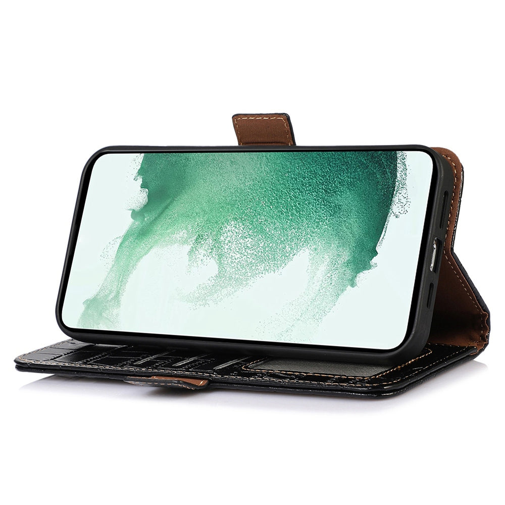 RFID Blocking Genuine Cowhide Leather Case for Nokia G400 5G, Crocodile Texture Stand Wallet Phone Cover